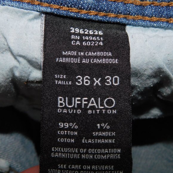 Buffalo David Bitton Mens 36 x 30 DEAN-X Slim Straight Stretch Blue Jeans - Picture 3 of 10